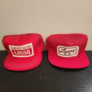 Vintage Lasso Trucker Hat Made In USA Red Full Mesh Surface Blend EC-II Rare 80s